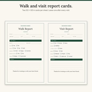 Landscape sheet with a walk report card and a visit report card side by side with a cut line
