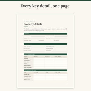 Property details page with key locations, utility accounts and filter and bulb sizes