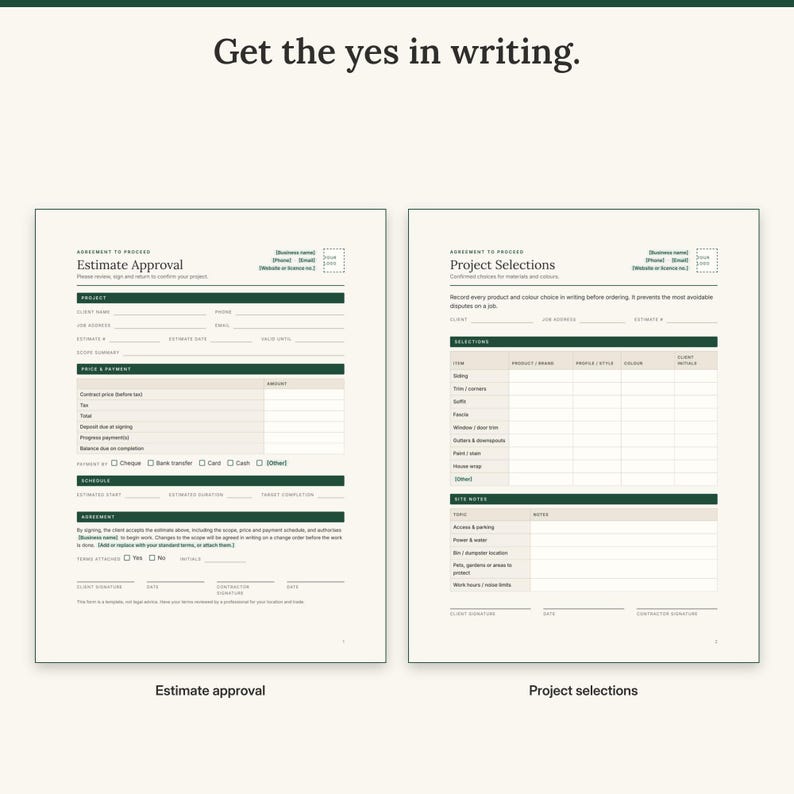 Contractor Client Forms Bundle, Estimate, Change Order, Warranty (PDF Download) image 5