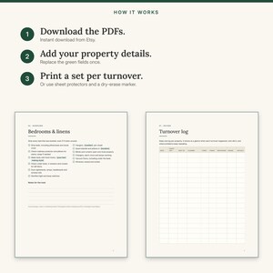 Three steps: download, add your property details, print a set for each turnover