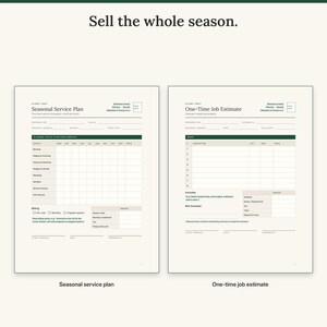 Seasonal service plan with month columns next to a one-time job estimate