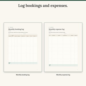 Printable monthly booking log next to the monthly expense log