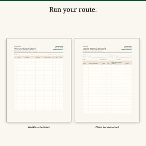 Weekly route sheet with stop order and gate notes next to the client service record