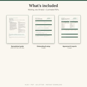 What is included: spreadsheet guide, owner onboarding and setup forms, agreement outline and owner reports