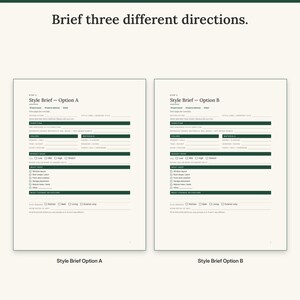 Style Brief Option A next to Style Brief Option B with materials, colors and must-keep features