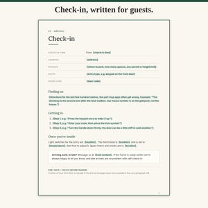 Guest check-in page from the house manual