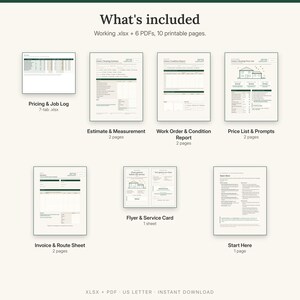 May include: A digital gutter cleaning business kit containing a working .xlsx file and 6 PDFs across 10 printable pages. Includes a Pricing & Job Log, Estimate & Measurement, Work Order & Condition Report, Price List & Prompts, Invoice & Route Sheet, Flyer & Service Card, and a Start Here guide.
