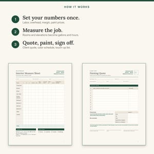 Three steps: set your numbers once, measure the job, then quote, paint and sign off