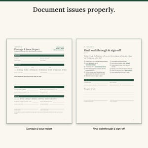 Damage and issue report form next to the final walkthrough and sign-off page