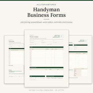 Handyman Business Forms cover showing the work order in front of the client estimate and invoice