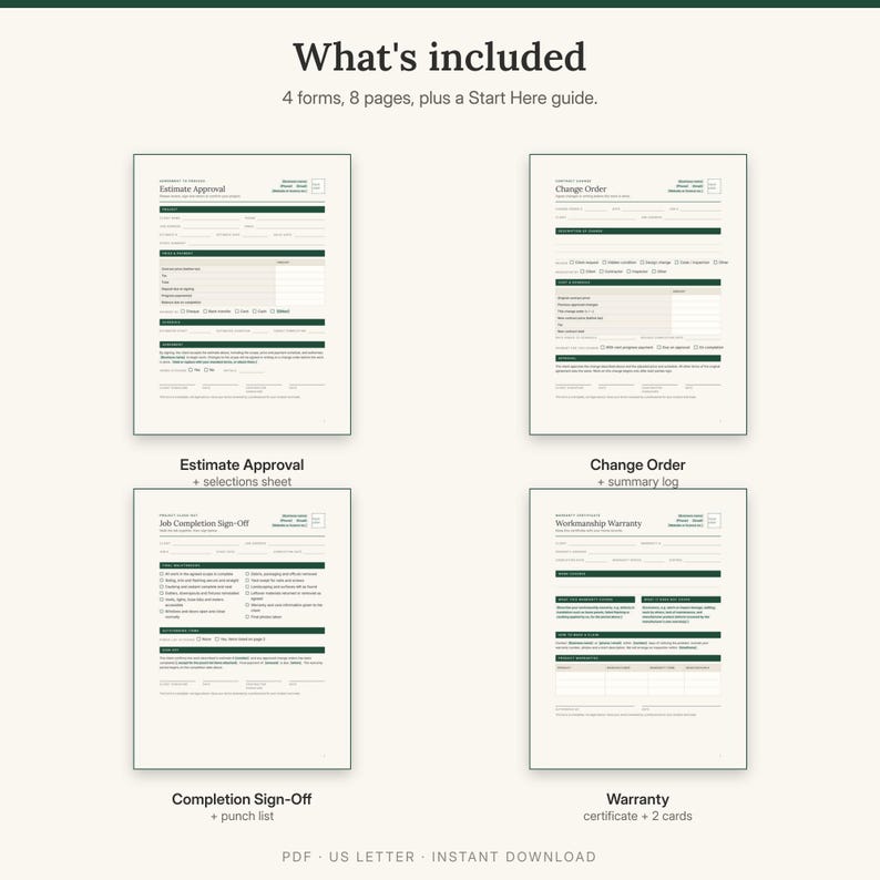 Contractor Client Forms Bundle, Estimate, Change Order, Warranty (PDF Download) image 4
