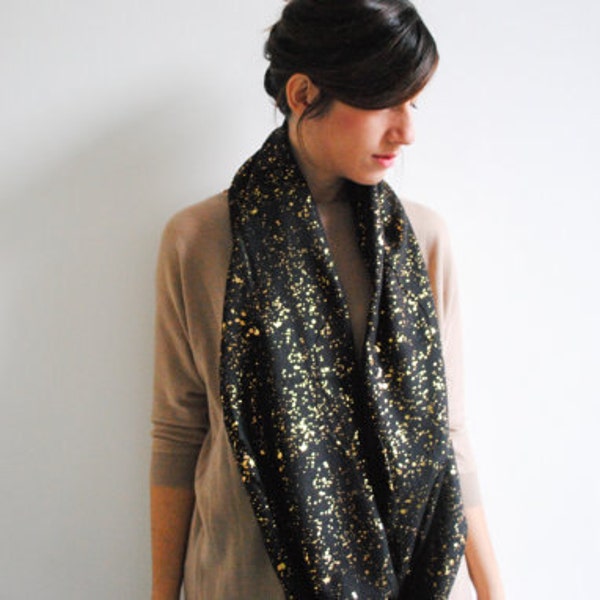 Black Scarf Gold Infinity Scarf Galaxy Loop Scarf Circle Scarf Infinity Nursing Long Neck Scarf Mother's day Gift