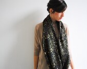 Winter Black Scarf  Gold Infinity Scarf Galaxy Loop Scarf Circle Scarf Infinity Nursing Long Neck Scarf - Christmas Present