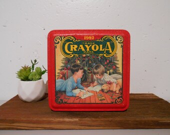 Crayola tin from 1992, Vintage Christmas tin, Gifts for children, Nostalgic, Retro, Collectible tin