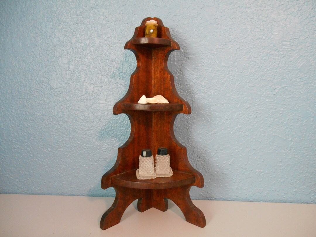 3 Tier Wooden Corner Wall Shelf, Wood Decor, Americana, Primitive, Farmhouse, Cut Out Shelf