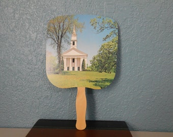 Vintage church/funeral fan with a white church