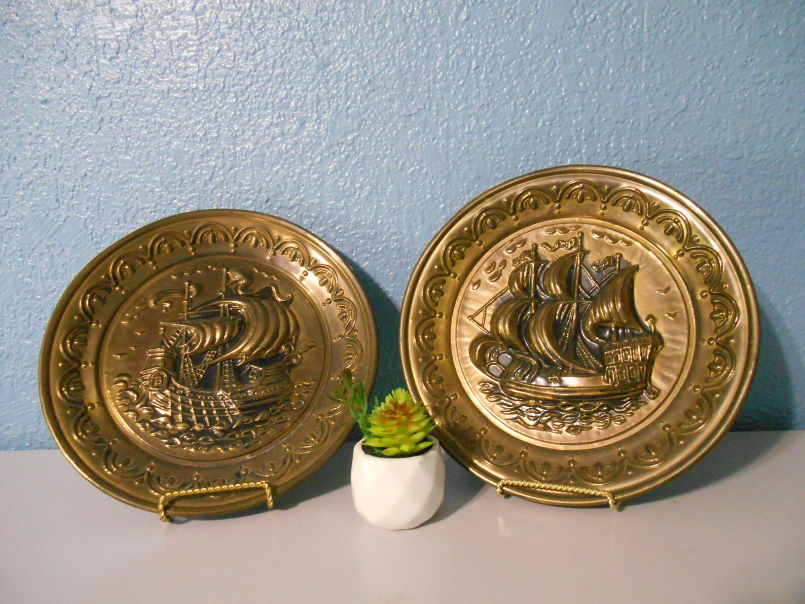 Brass Ships Wall Decor 2 Nautical Decor Midcentury Etsy