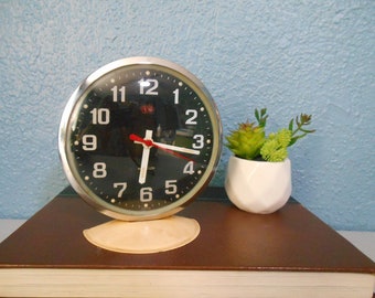 Vintage Westlock wind up alarm clock, Atomic clock, Mid-Century tabletop clock