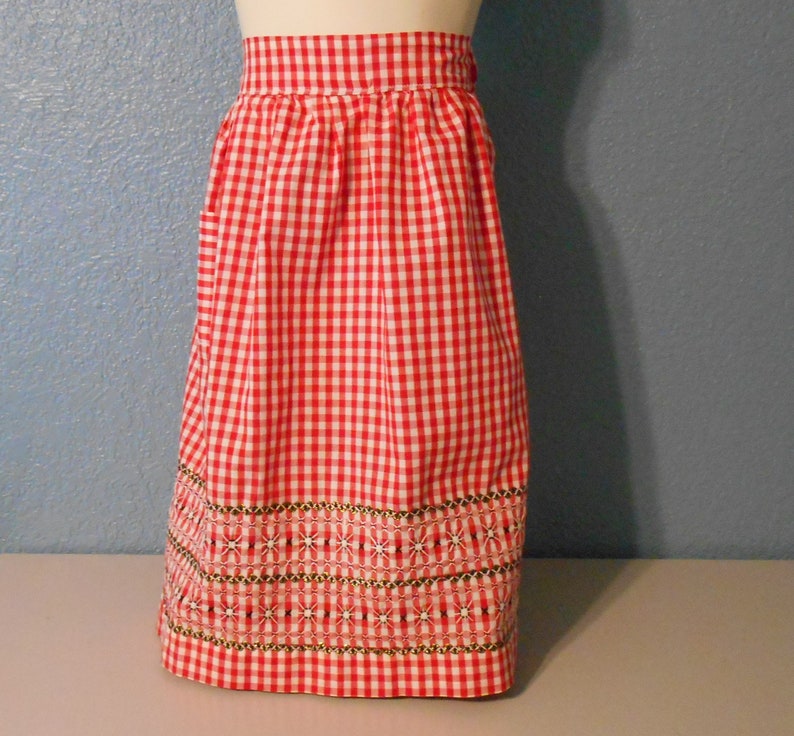 Vintage Red And White Gingham A Half Tie Waist Kitchen Decor Retro Gifts Large 1950 S
