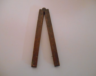 Antique wood ruler, Vintage measuring device, Carpenters tool, Man cave, Collectible tools, Handheld tools