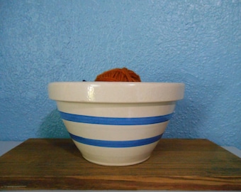Robinson Ransbottom blue and white 8 in 2 qt striped pottery  bowl