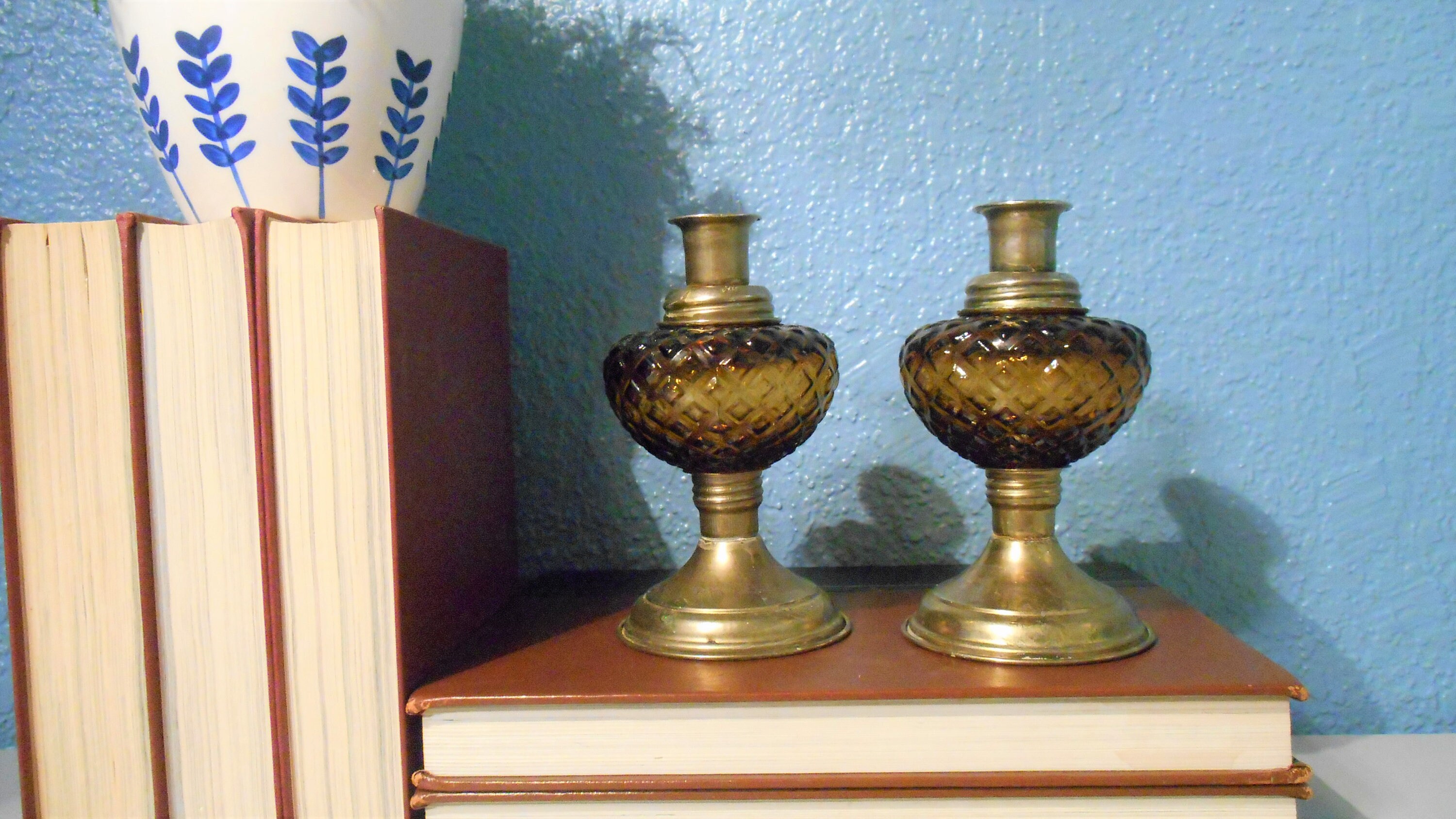 Vintage jewel tone candle holders Amber glass candle holders Etsy