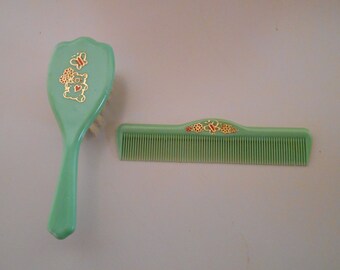 Vintage baby hair comb and brush, Infant grooming, Collectible baby items, Comb and brush set