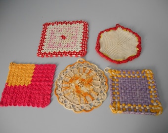 Vintage crotched pot holders, Hot pads, Trivets, Handmade, Farmhouse, Instant collection