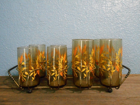 Turquoise Wheat Tall Tumbler Drinking Glasses Set of 6 