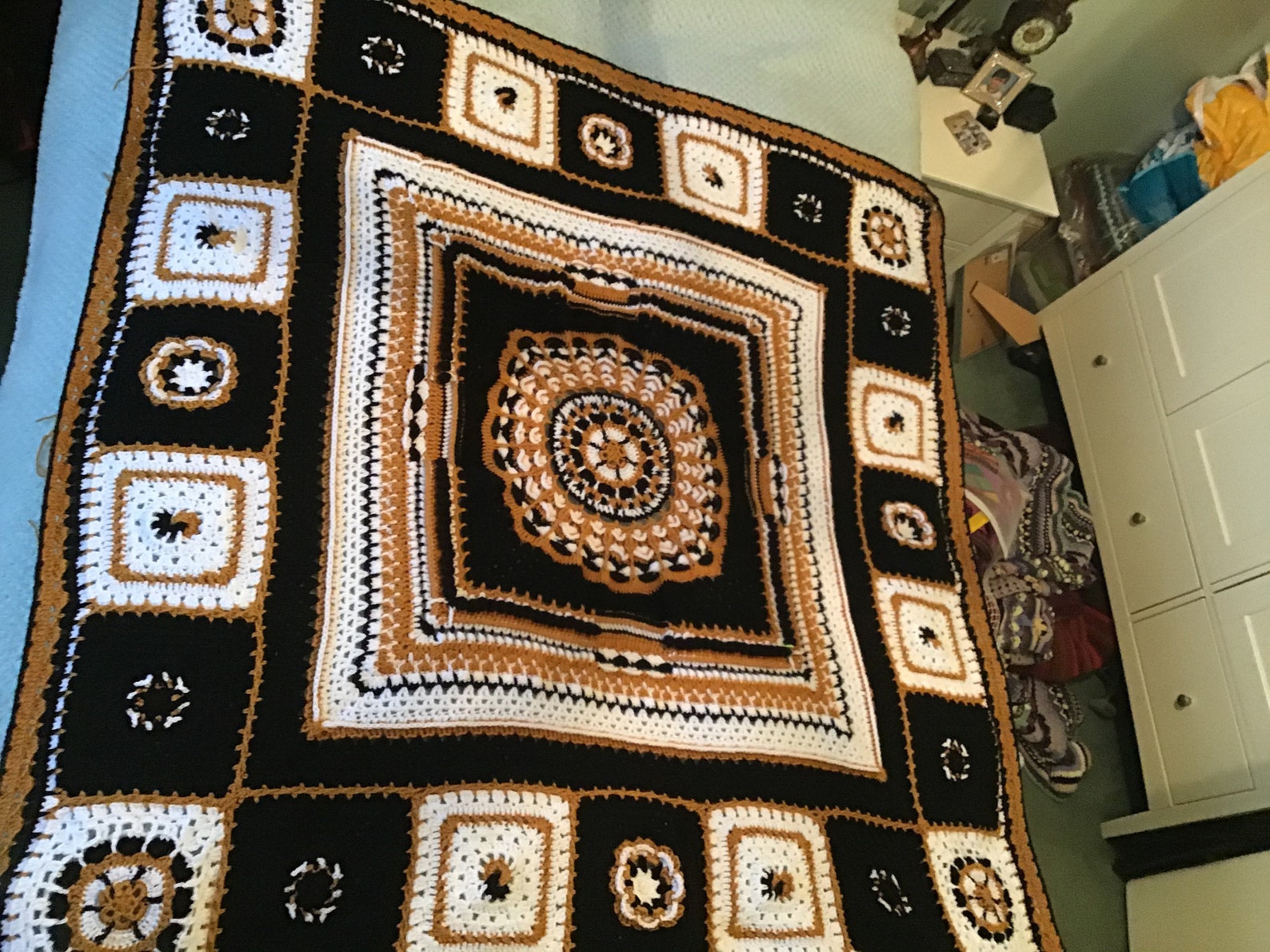 Crochet Throw in Black White and Gold My Own Design Etsy