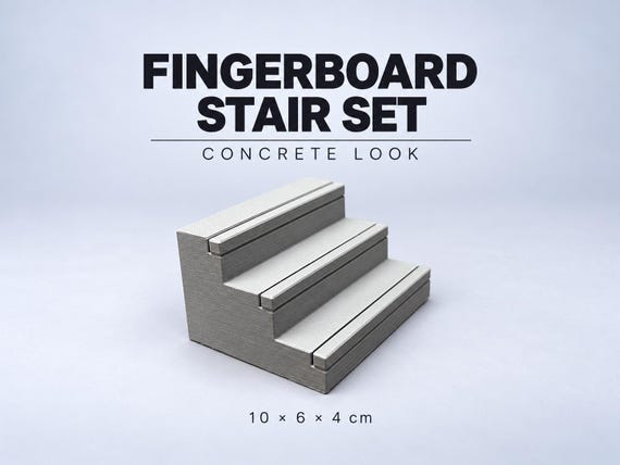 Fingerboard Stair Set – 3-Step Concrete Look PLA Obstacle, 10 × 6 × 5 cm