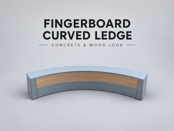 Curved Fingerboard Ledge, 22 cm – Concrete & Wood Look, 3D Printed