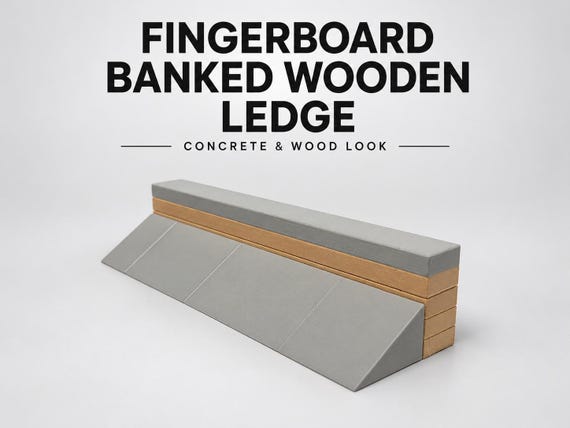 Fingerboard Banked Ledge – Concrete & Wood Look Ramp for Grinds and Slides