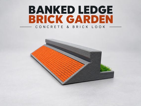 Fingerboard Brick Bench – Concrete Look Ramp with Grind Ledge and Grass Detail 25 cm