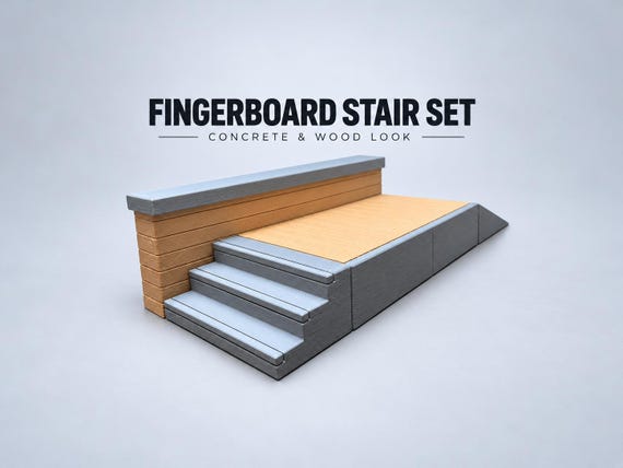 Modular fingerboard plaza with stairs, ledge and ramp