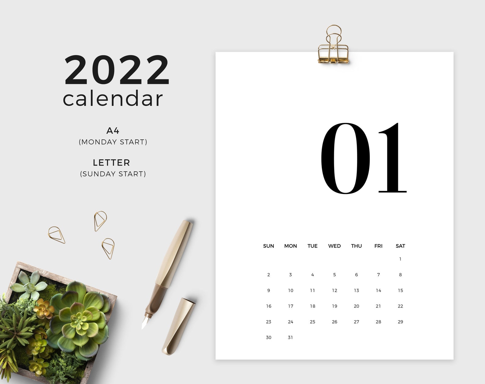 2022 printable calendar a4 letter size minimal modern etsy