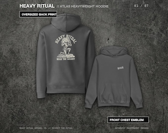 Atlas Bear The Weight Hoodie, Greek Mythology Bodybuilding Pullover, Heavyweight Streetwear Lifting Hoodie, Heavy Ritual Gym Sweatshirt