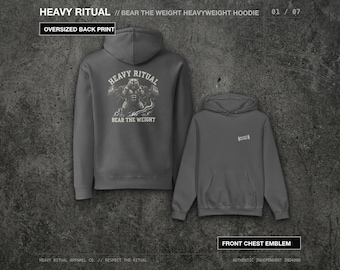 Bear The Weight Grizzly Hoodie, Powerlifting Heavyweight Squat Pullover, Vintage Washed Lifting Sweatshirt, Heavy Ritual Streetwear Hoodie