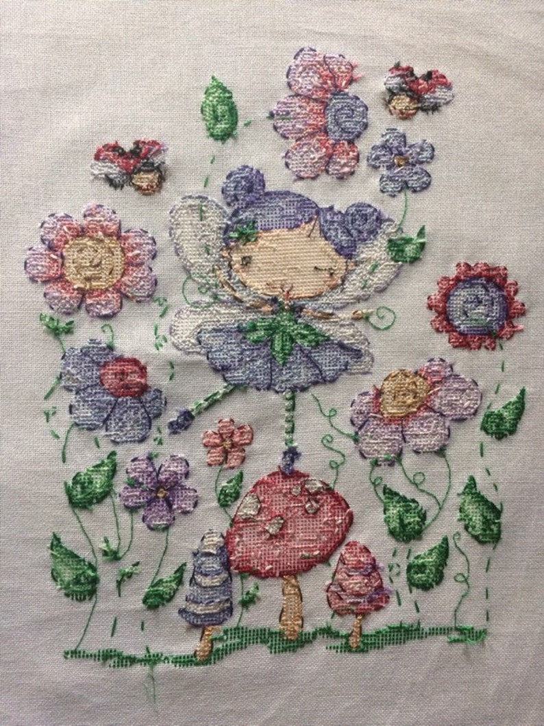 Beautiful completed Fairy cross stitch