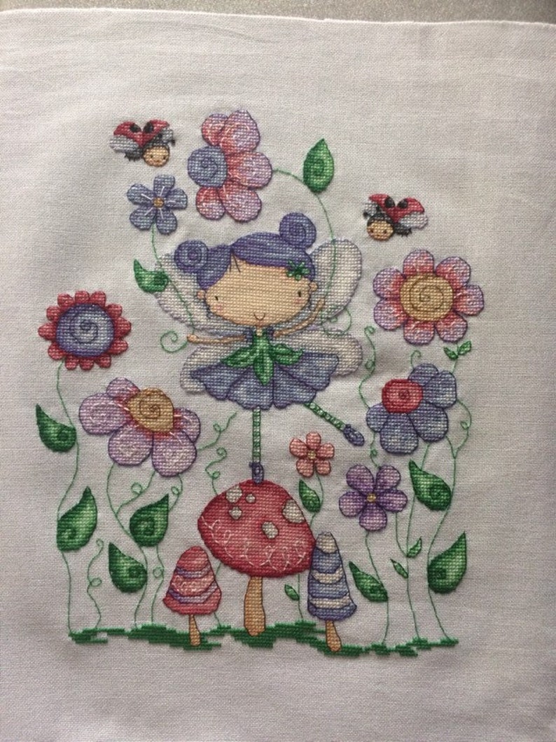 Beautiful completed Fairy cross stitch