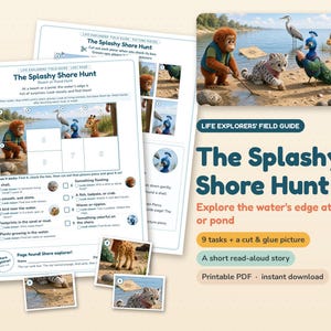 Beach Scavenger Hunt for Kids, Pond and Shore Hunt Printable, Cut & Glue PDF