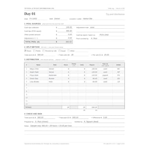 Logboek voor de verdeling van fooienpot en fooien | Afdrukbare brief + A4 PDF