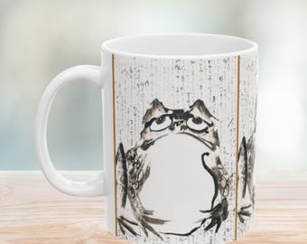 Mürrische Frosch-Kaffeetasse, Vintage japanische Kunst, Tierliebhaber Geschenk