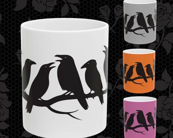 Crow Raven Coffee Mug, Black Bird Cup - Funny Corvid Art for Bird Lovers