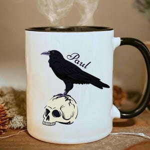 Personalized Raven Crow Mug, Raven Gift, Crow Gifts, Gothic Mug, Raven Gifts, Bird Lover Gifts, Crow Gift, Raven Gifts, Unique Tea Mug