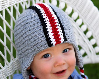 Crochet Pattern OSU Colors Football Earflap Helmet with Decals