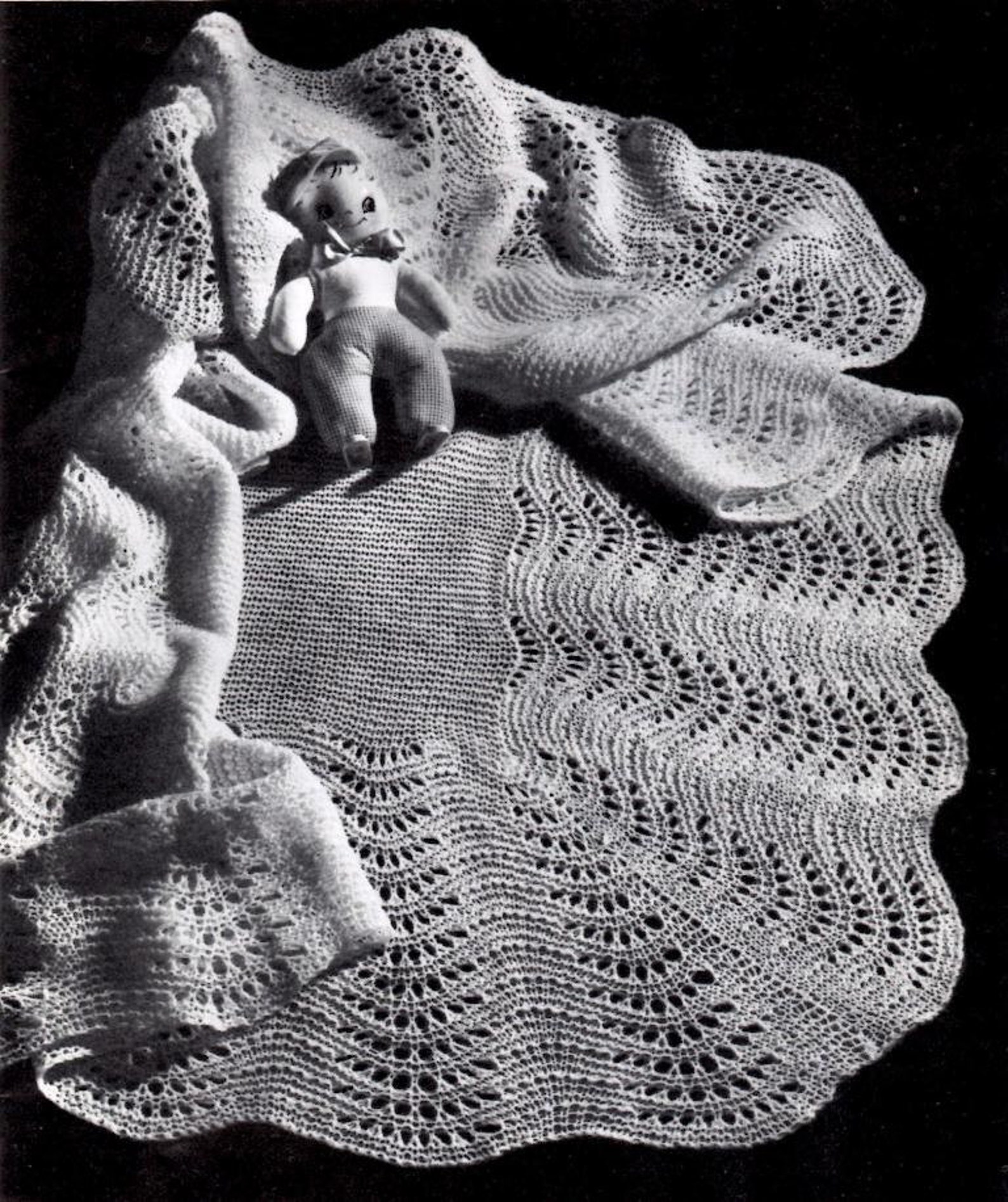 Vintage Knitting Pattern Fan Stitch Shawl Baby Blanket Instant Etsy