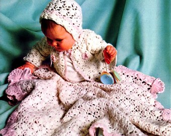 ヴィンテージ かぎ針編み ベビー ブランケット パターン シェル ブランケット、帽子、セーター 即時ダウンロード
