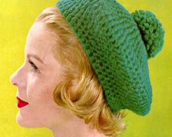Easy Vintage Crochet Hat Beret Pattern Instant Download