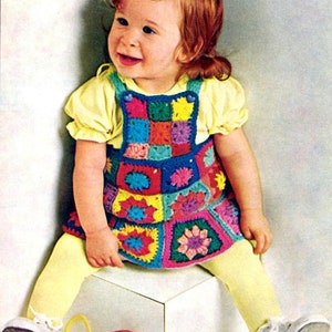 Vintage Crochet Pattern Granny Square Dress for Babies, Toddlers Instant Download
